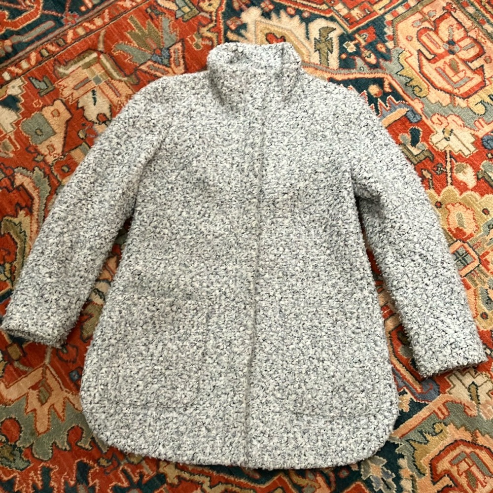 Boucle Funnel Neck  Zipper Coat